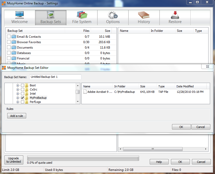 Backup set. Add job