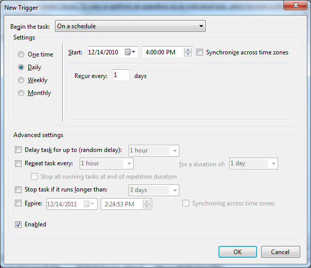 Create task. New trigger
