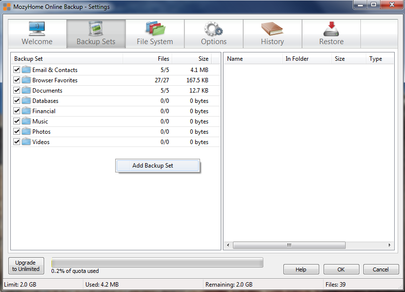 Backup sets