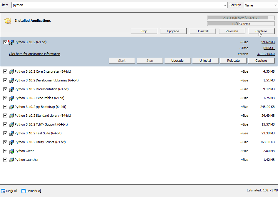 Capture several installed applications.
