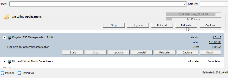 Relocate several Installed Applications