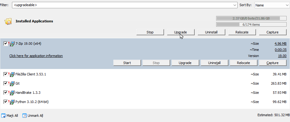 Upgrade single application