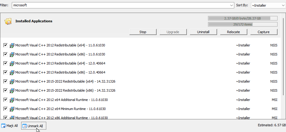 Sort Installed applications by property.