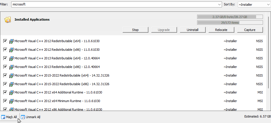 Mark Installed applications.